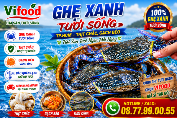 Ghẹ Xanh Tươi Sống TPHCM – Thịt Chắc, Gạch Béo, Hải Sản Tươi Ngon Mỗi Ngày