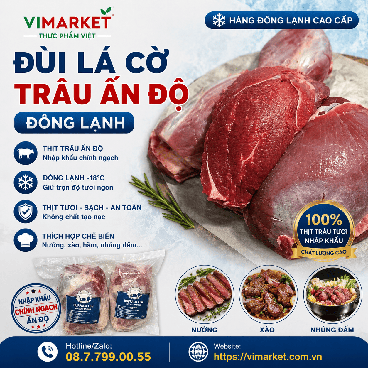 Đùi Lá Cờ Trâu Ấn Độ Đông Lạnh