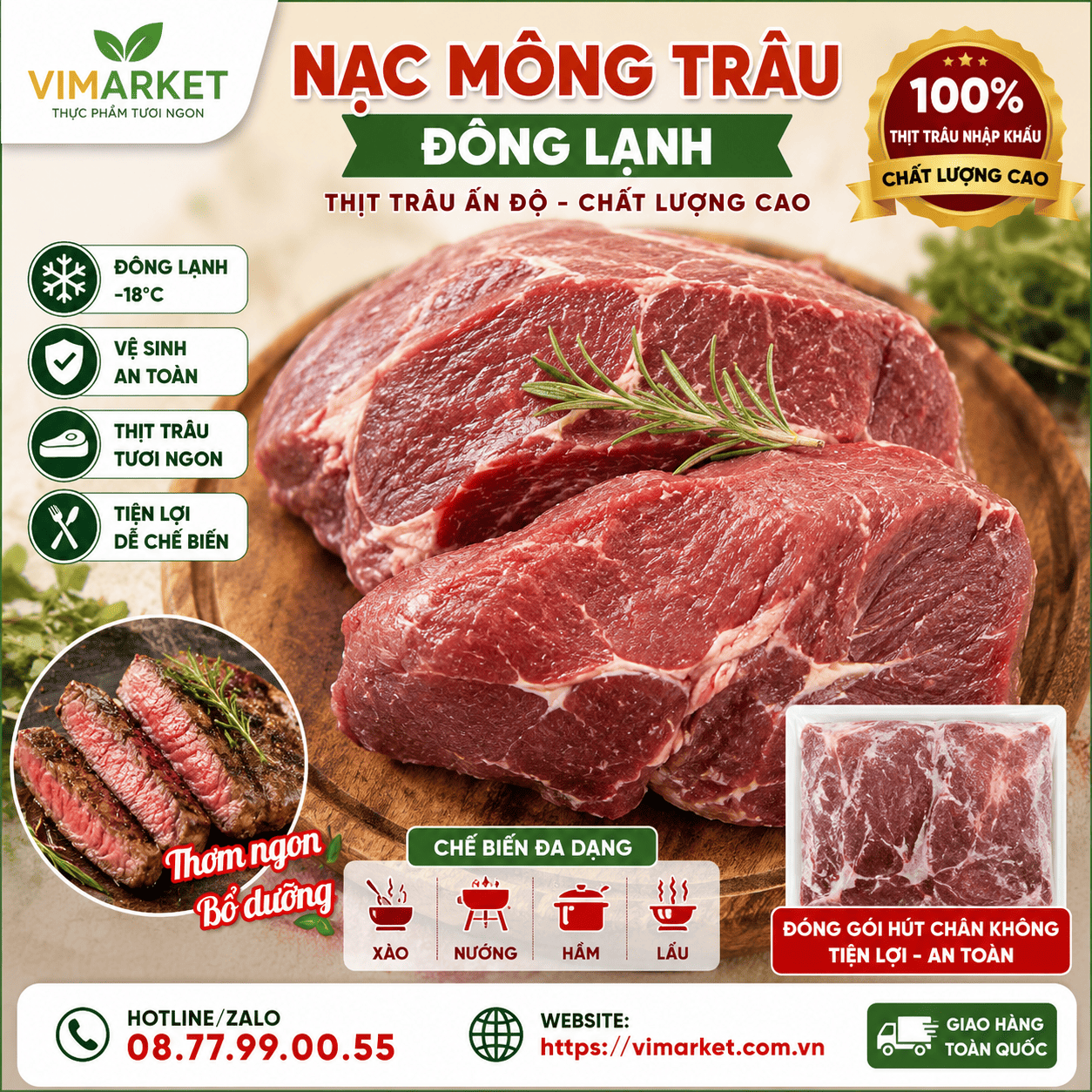 Nạc Mông Trâu Đông Lạnh Giá Sỉ