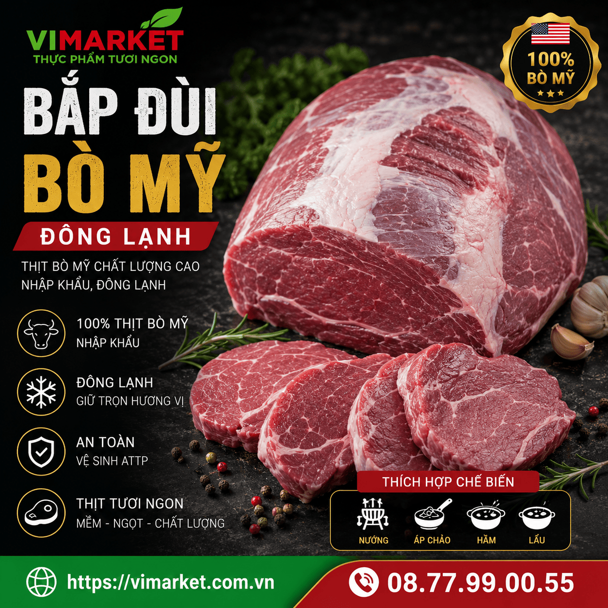 Bắp Đùi Bò Mỹ Đông Lạnh