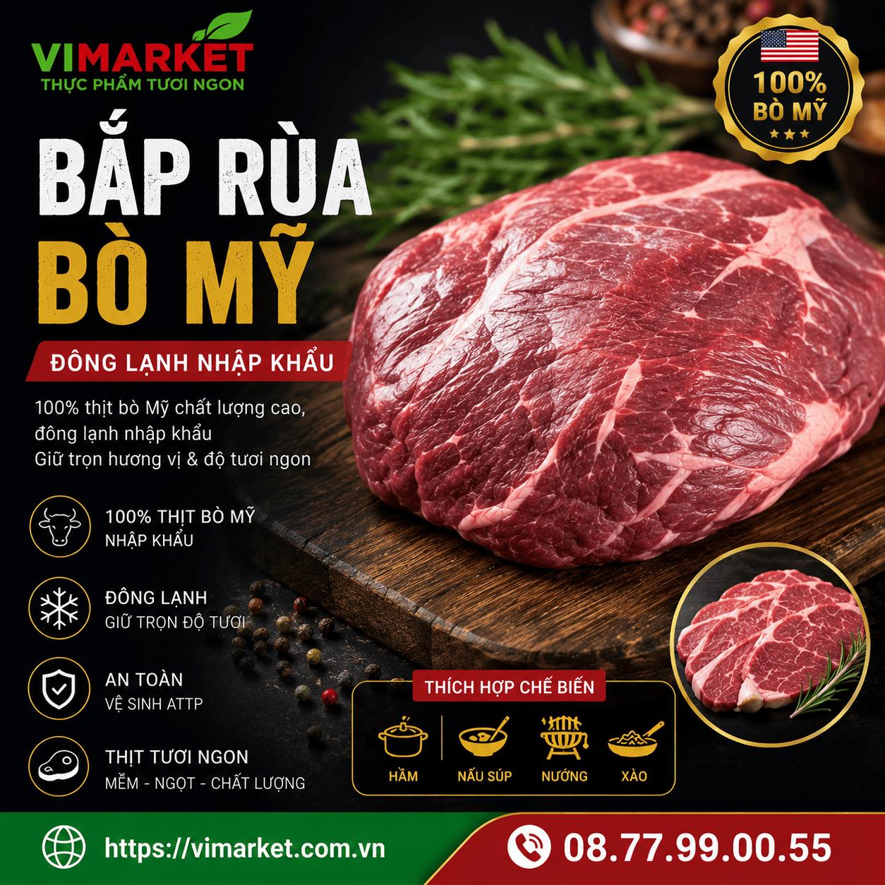 Bắp Rùa Bò Mỹ Đông Lạnh