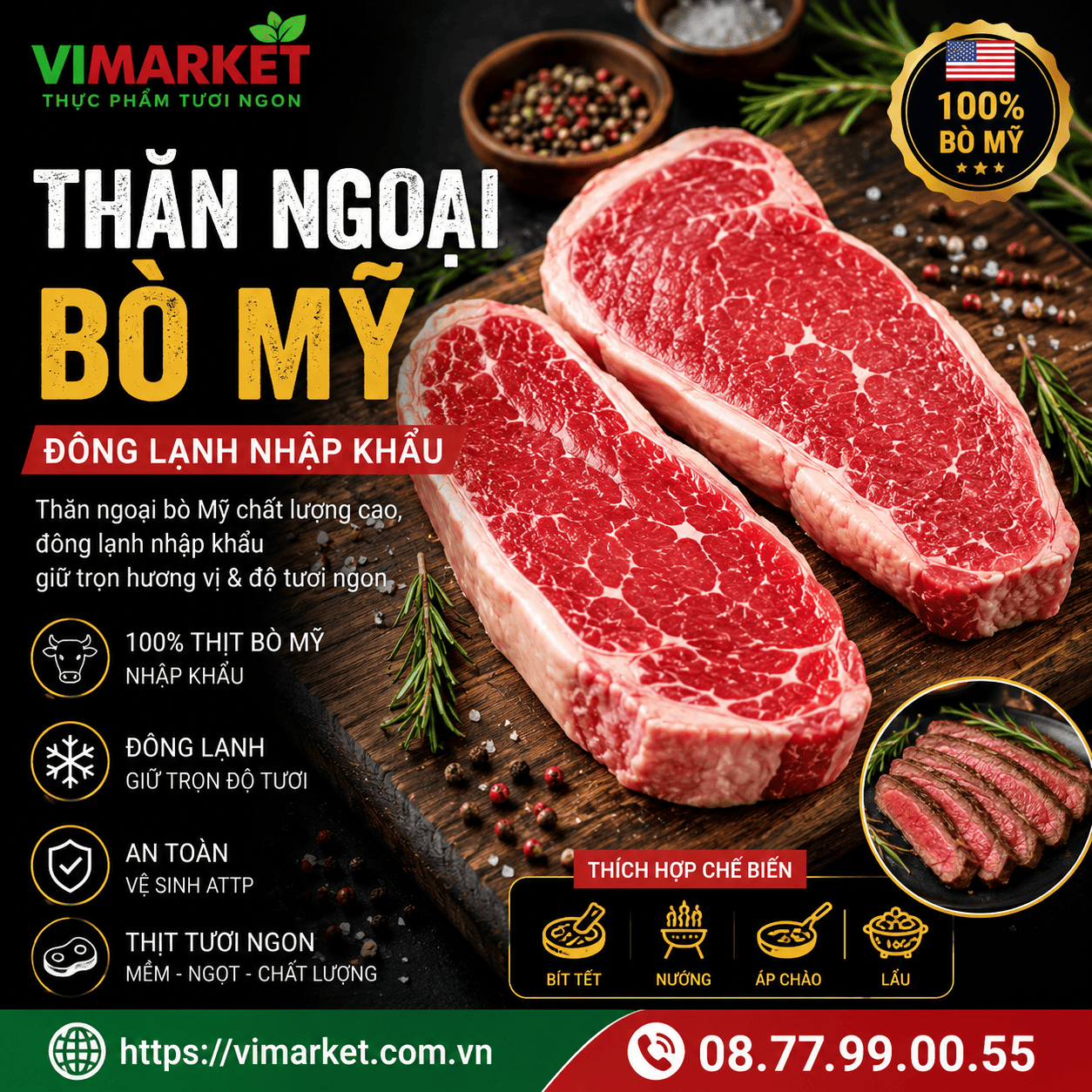 Thăn Ngoại Bò Mỹ Đông Lạnh
