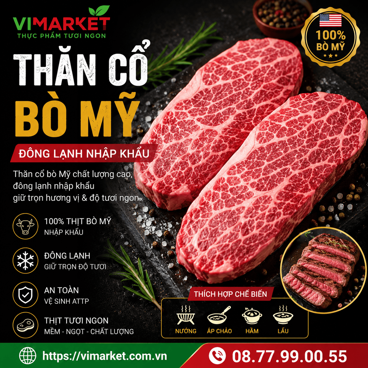 Thăn Cổ Bò Mỹ Đông Lạnh