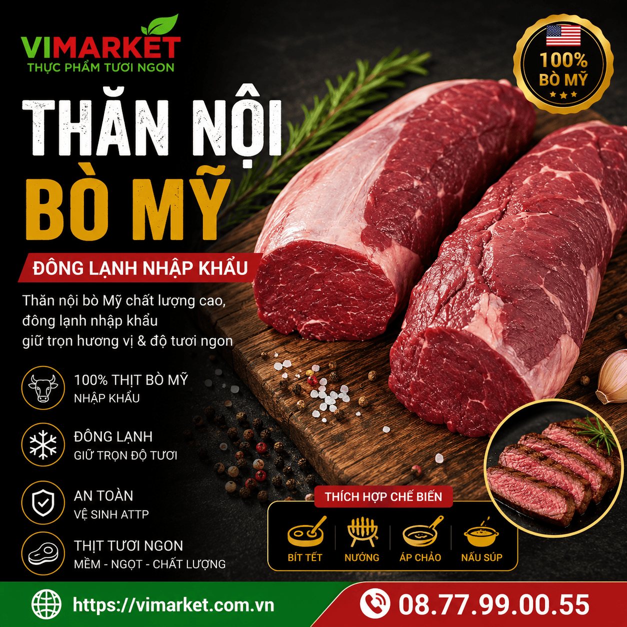 Thăn Nội Bò Mỹ Đông Lạnh