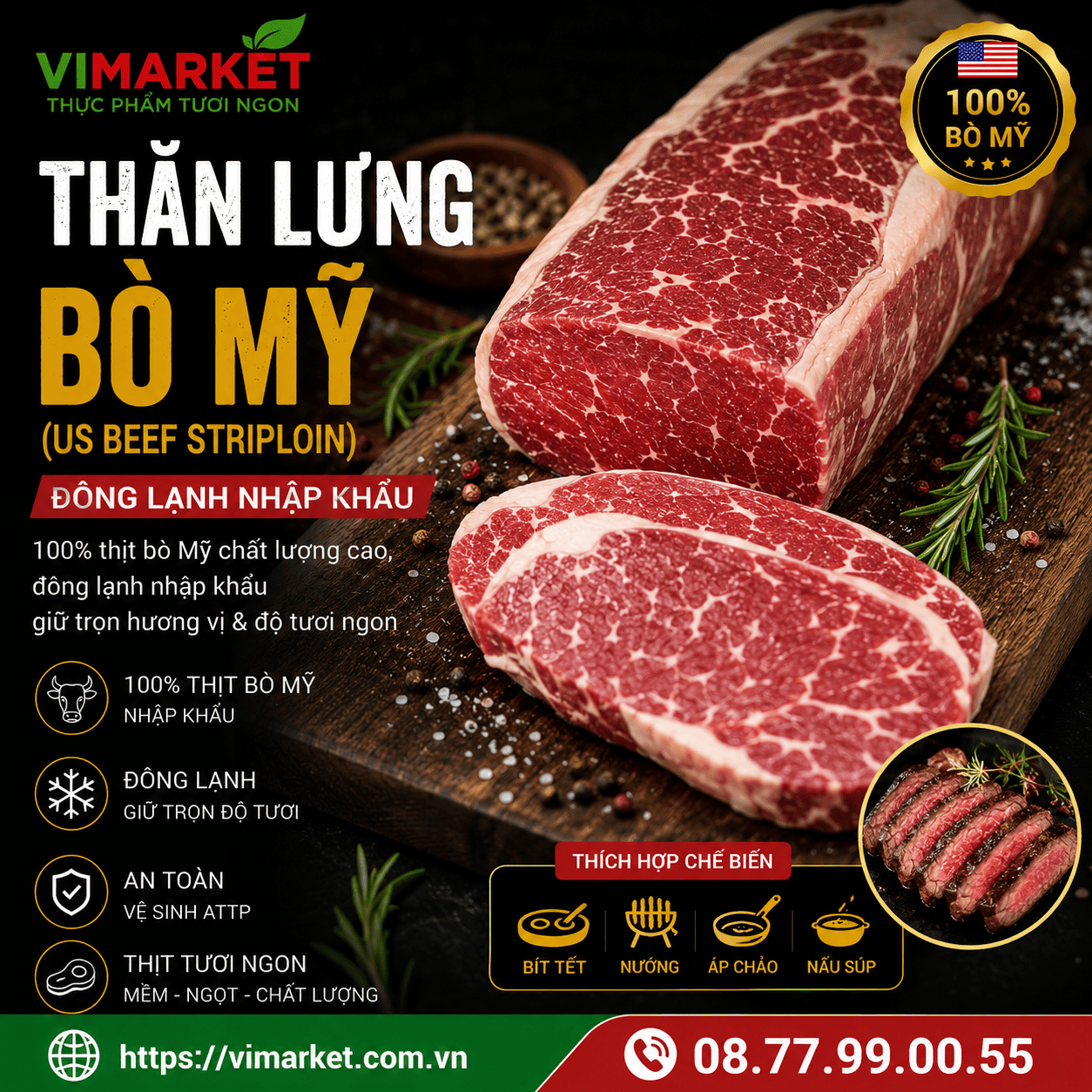 Thăn Lưng Bò Mỹ US Beef Striploin