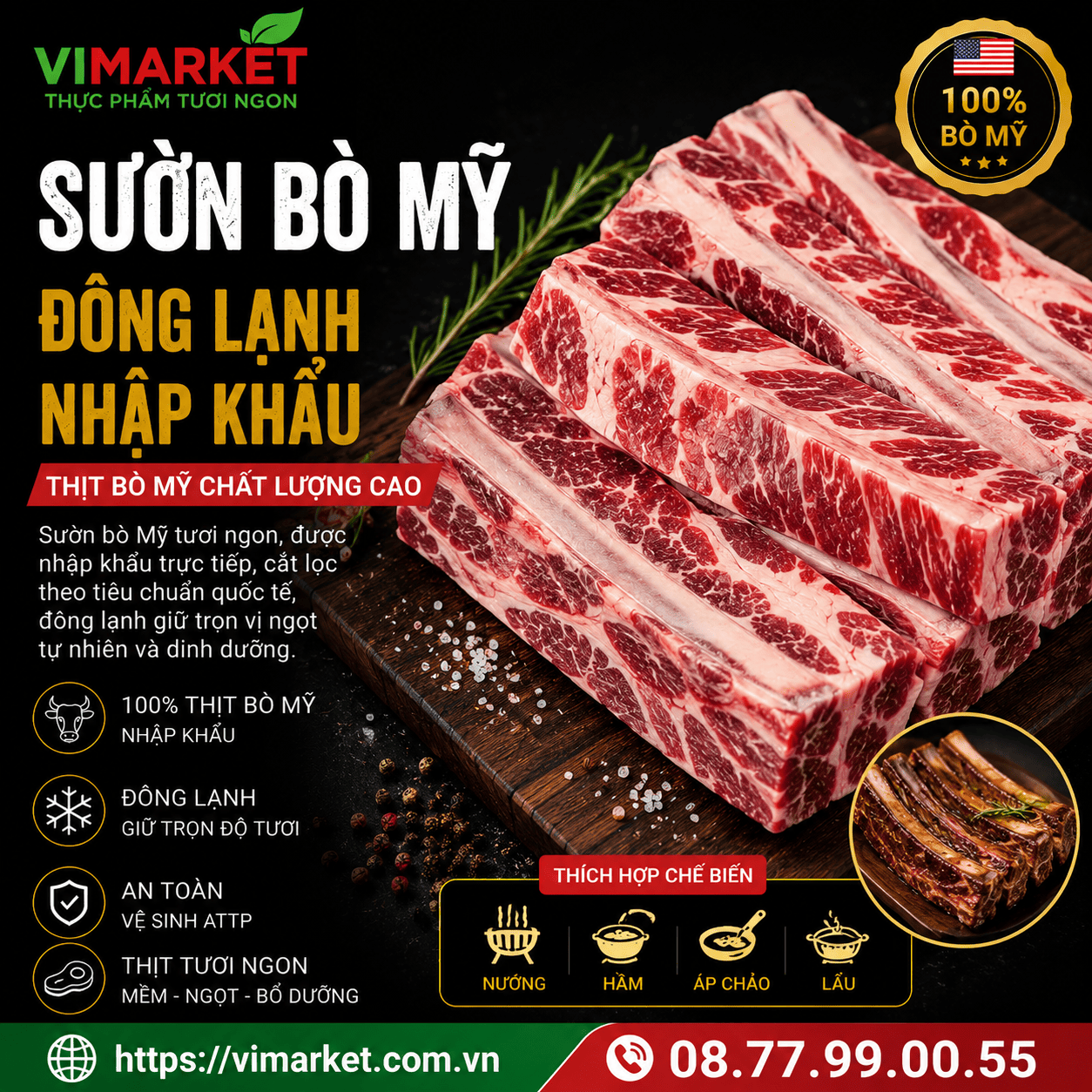 Sườn Bò Mỹ Đông Lạnh Nhập Khẩu