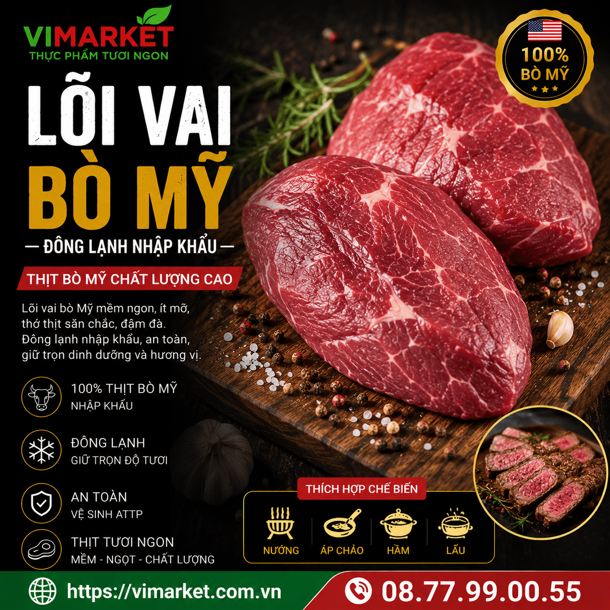 Lõi Vai Bò Mỹ Đông Lạnh