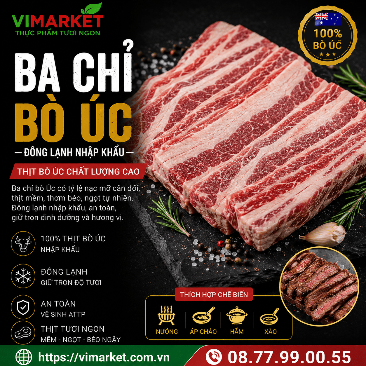 Ba Chỉ Bò Úc Đông Lạnh