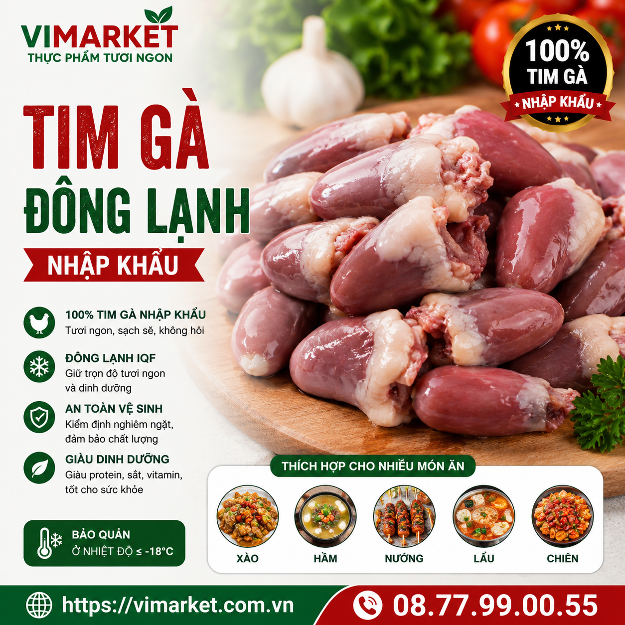 Tim Gà Đông Lạnh Nhập Khẩu