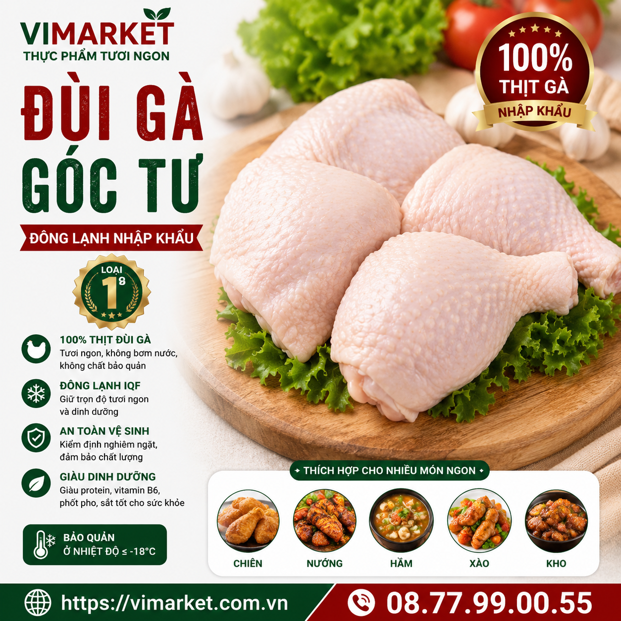 Đùi Gà Góc Tư Đông Lạnh Nhập Khẩu Loại 1