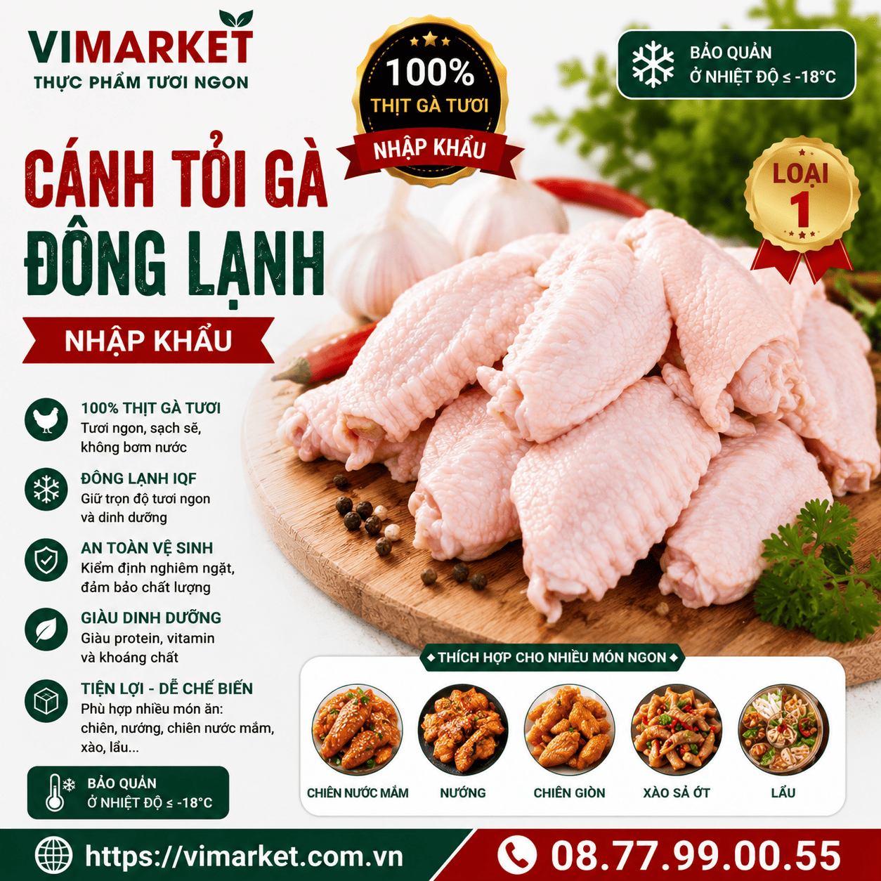 Cánh Tỏi Gà Đông Lạnh Nhập Khẩu