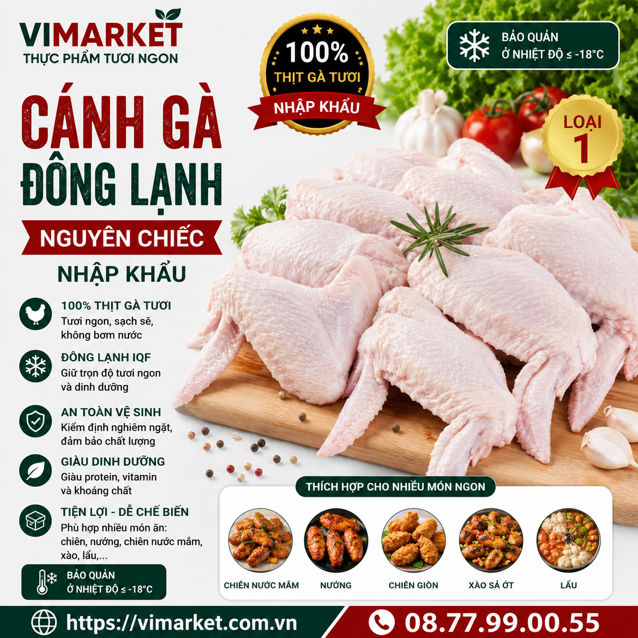 Cánh Gà Đông Lạnh Nguyên Chiếc Nhập Khẩu
