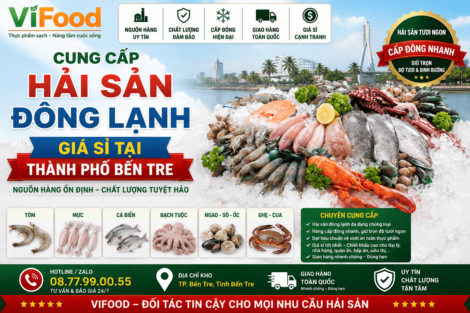 Cung cấp Hải sản đông lạnh giá sỉ tại Thành phố Bến Tre