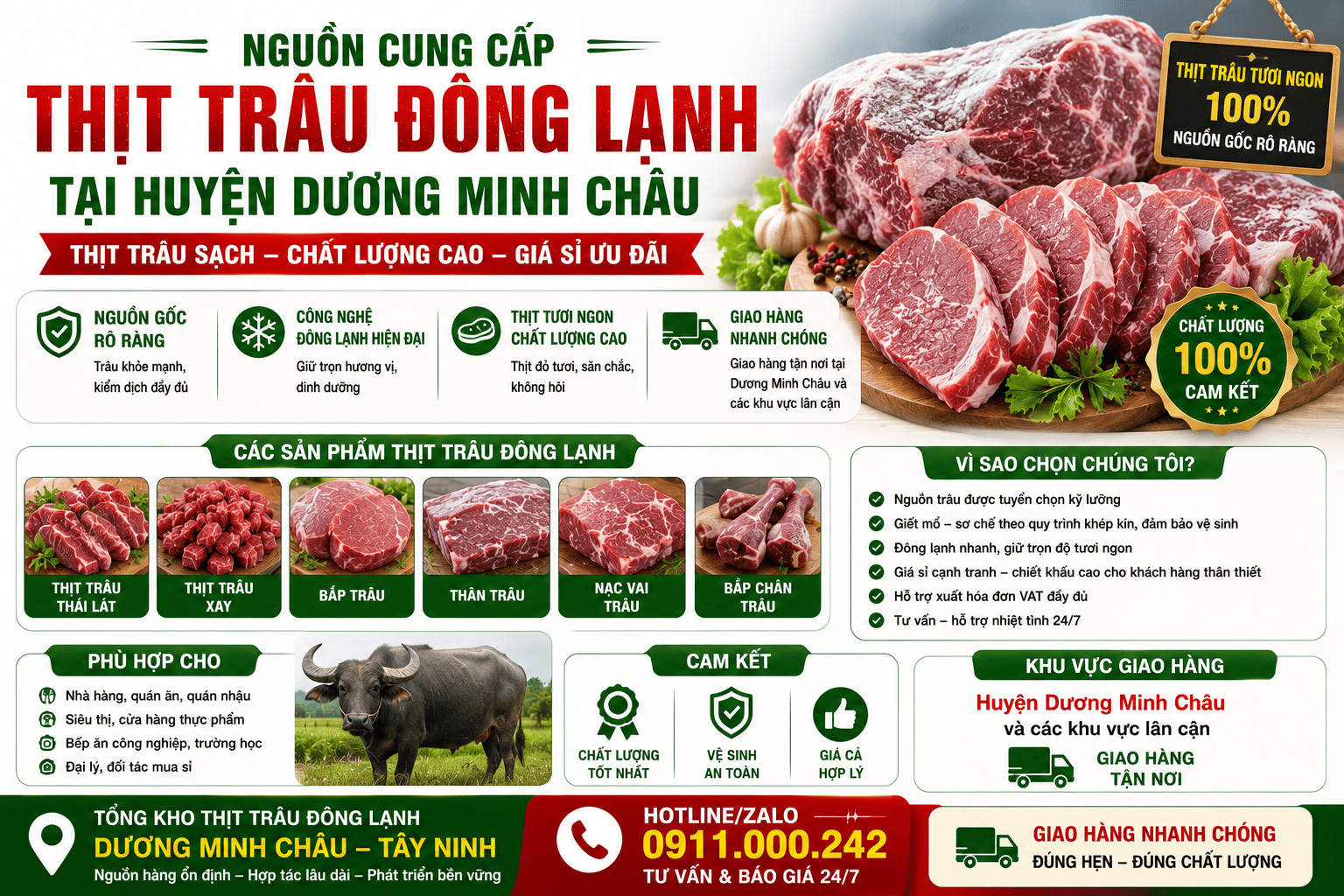 Nguồn cung cấp thịt trâu đông lạnh tại Huyện Dương Minh Châu
