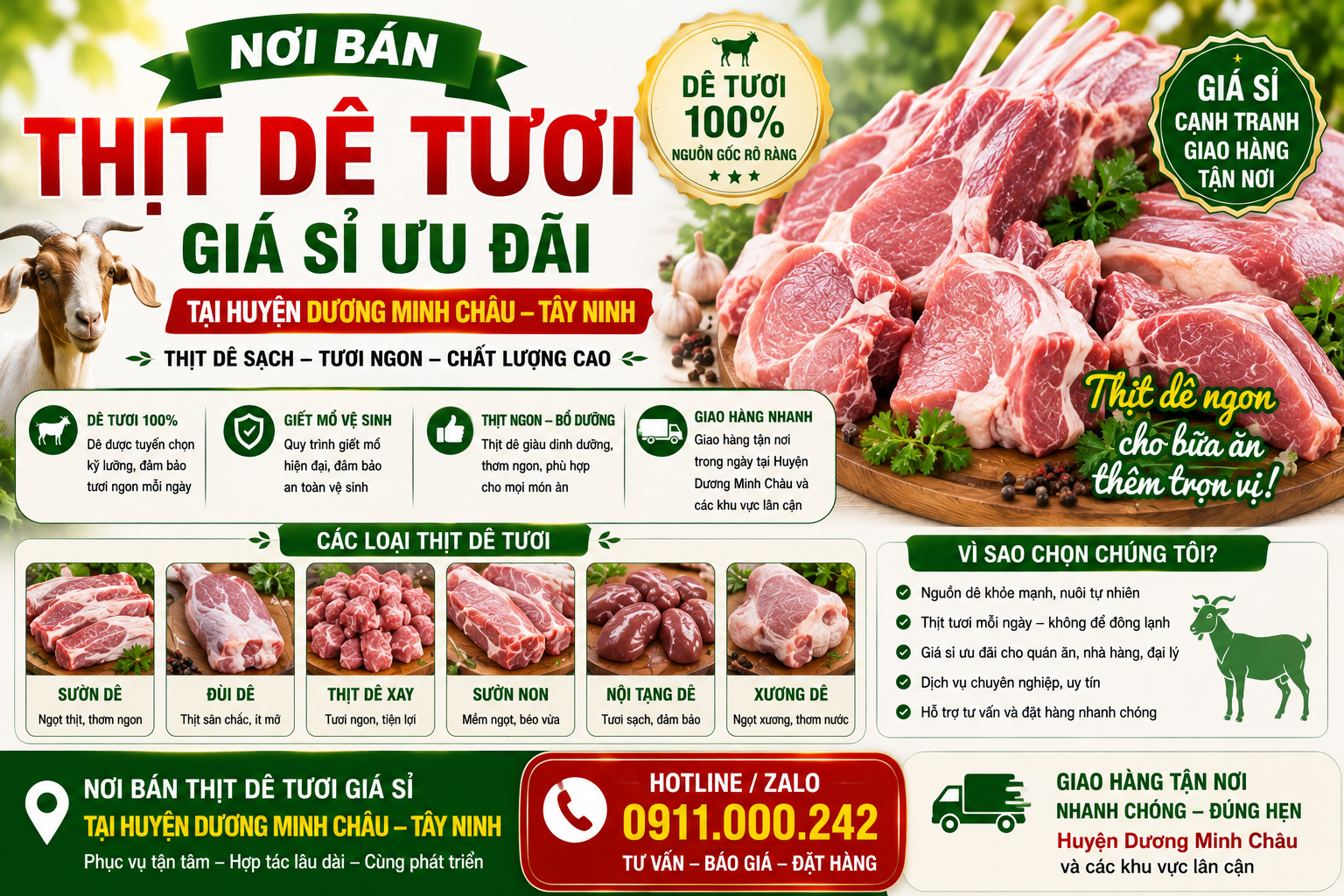 Nơi bán Thịt dê tươi giá sỉ tại Huyện Dương Minh Châu