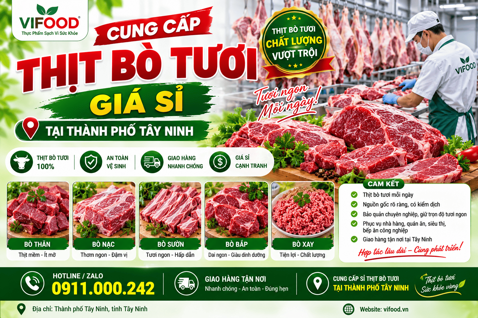 Cung cấp thịt bò tươi giá sỉ tại Thành phố Tây Ninh