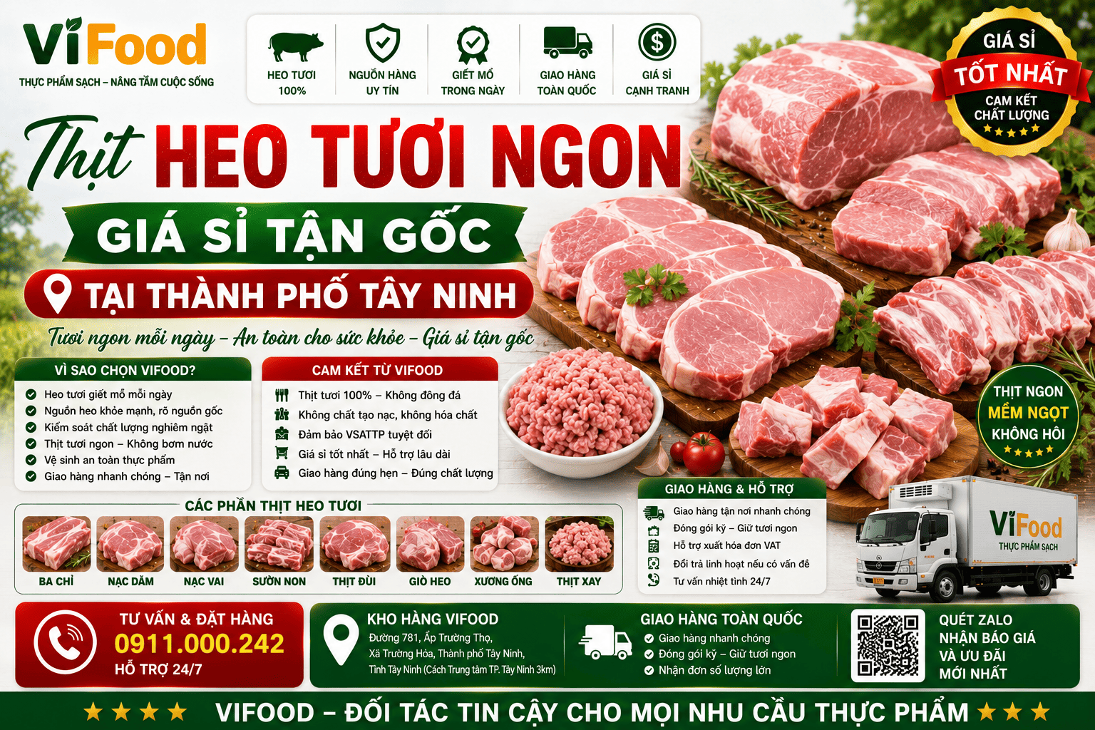 Thịt heo tươi ngon giá sỉ tại Thành phố Tây Ninh