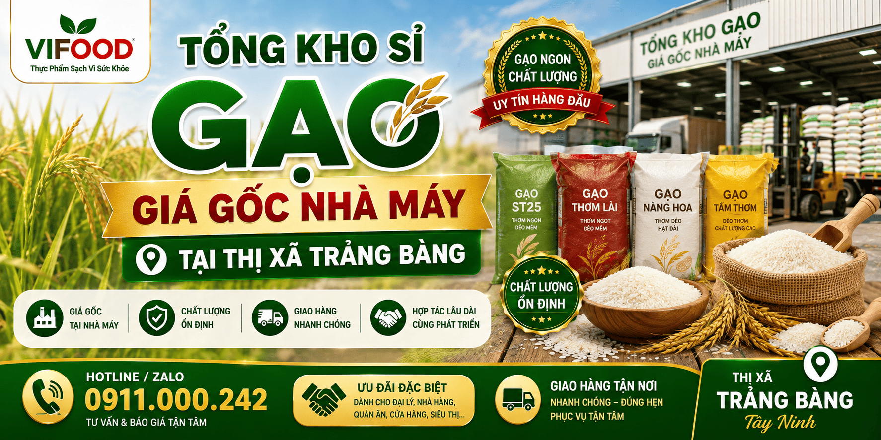 Tổng kho sỉ gạo giá gốc nhà máy tại Thị xã Trảng Bàng