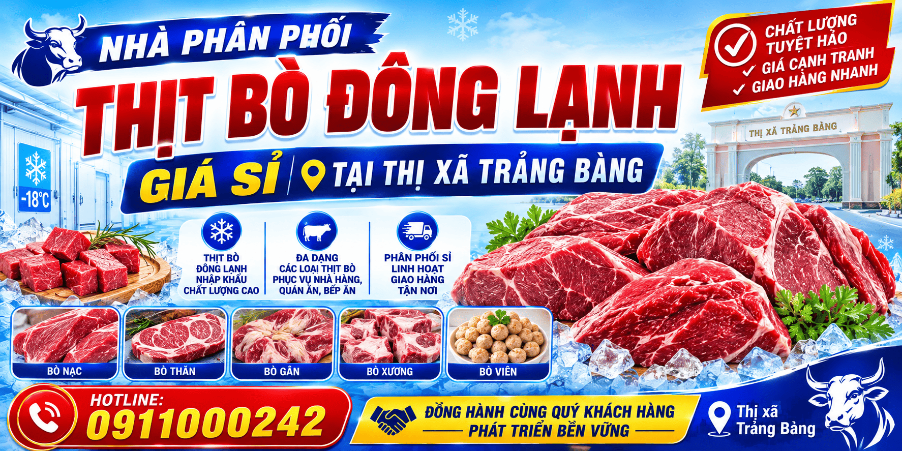 Nhà phân phối Thịt bò đông lạnh giá sỉ tại Thị xã Trảng Bàng