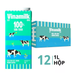 Thùng 12 hộp sữa tươi tiệt trùng không đường Vinamilk Sữa tươi 100% 1 lít