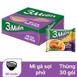 Thùng 30 gói mì 3 Miền gà sợi phở gói 65g