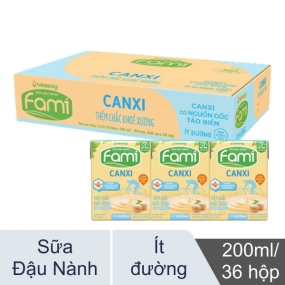 Thùng 36 hộp sữa đậu nành ít đường Fami Canxi 200ml