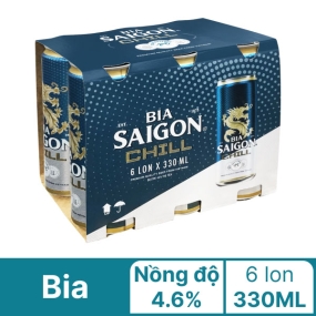 6 lon bia Sài Gòn Chill 330ml