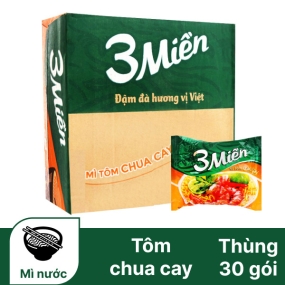 Thùng 30 gói mì 3 Miền tôm chua cay 65g